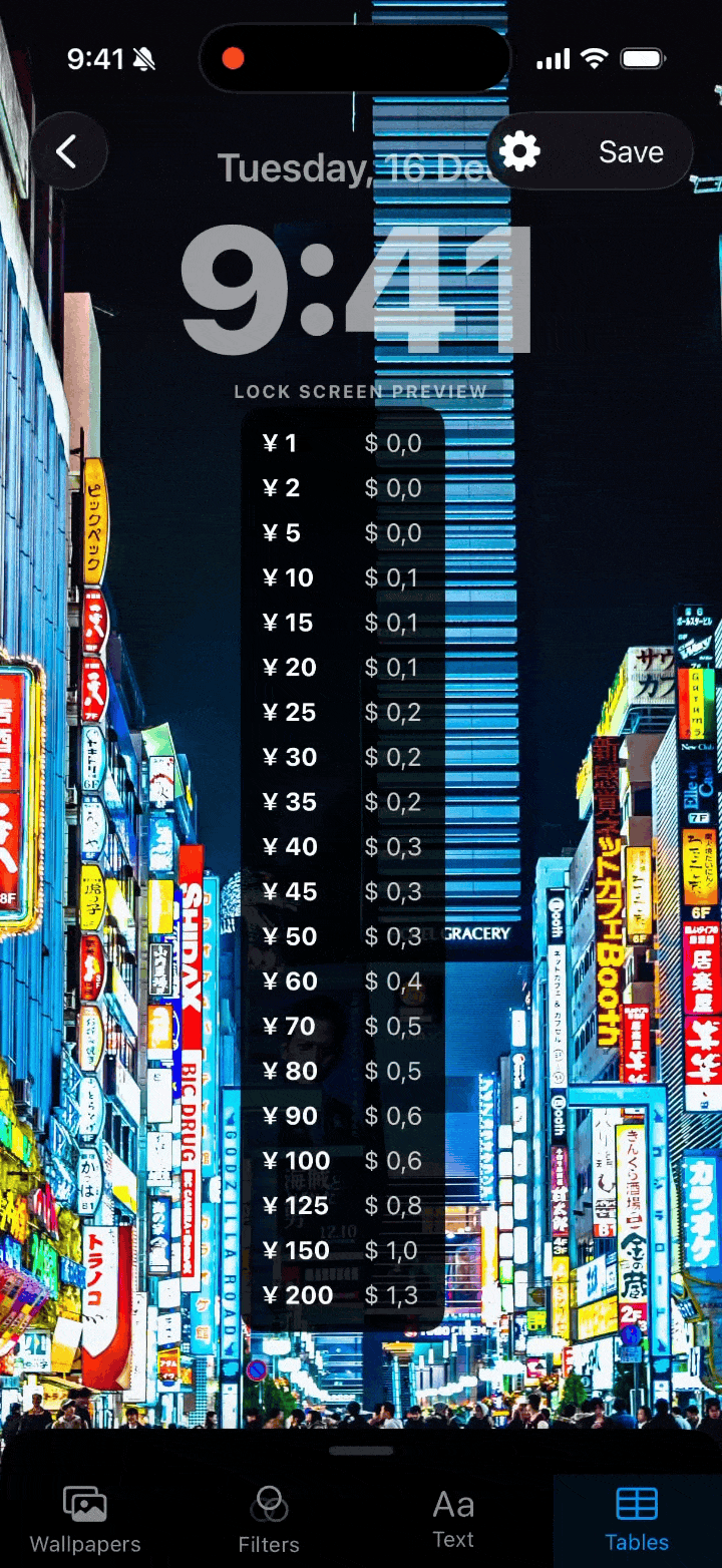 Currency Tables demo